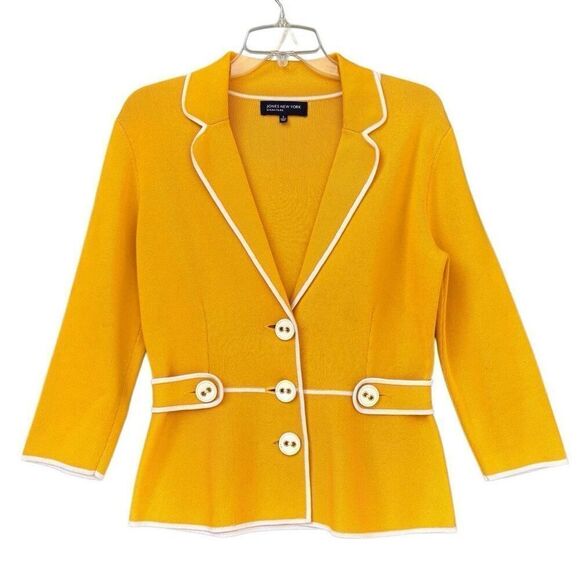 Jones New York Signature Bright Yellow 3/4 Sleeve Stretch Cardigan Women Small - Picture 1 of 10